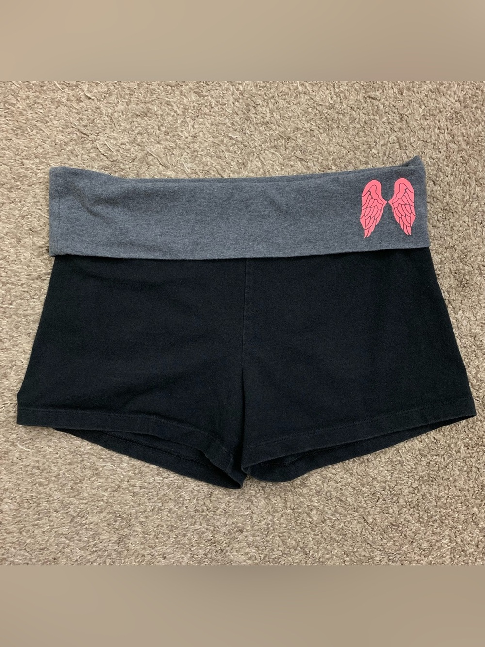 Victorias Secret Pink Angel Wing Black Fold Over 2000s Y2K Shorts Womens Large
